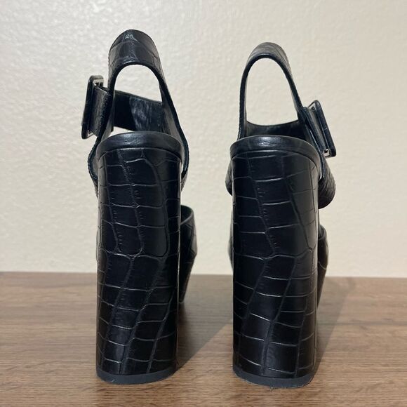 Alice + Olivia Black Croc-Embossed Platform Heels - Picture 4 of 7